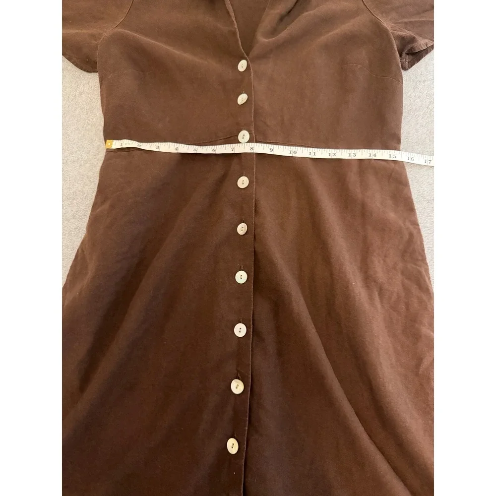 Madewell Brown Linen Blend Button Front Short Sleeve Mini Dress Size 6 - Picture 5 of 7